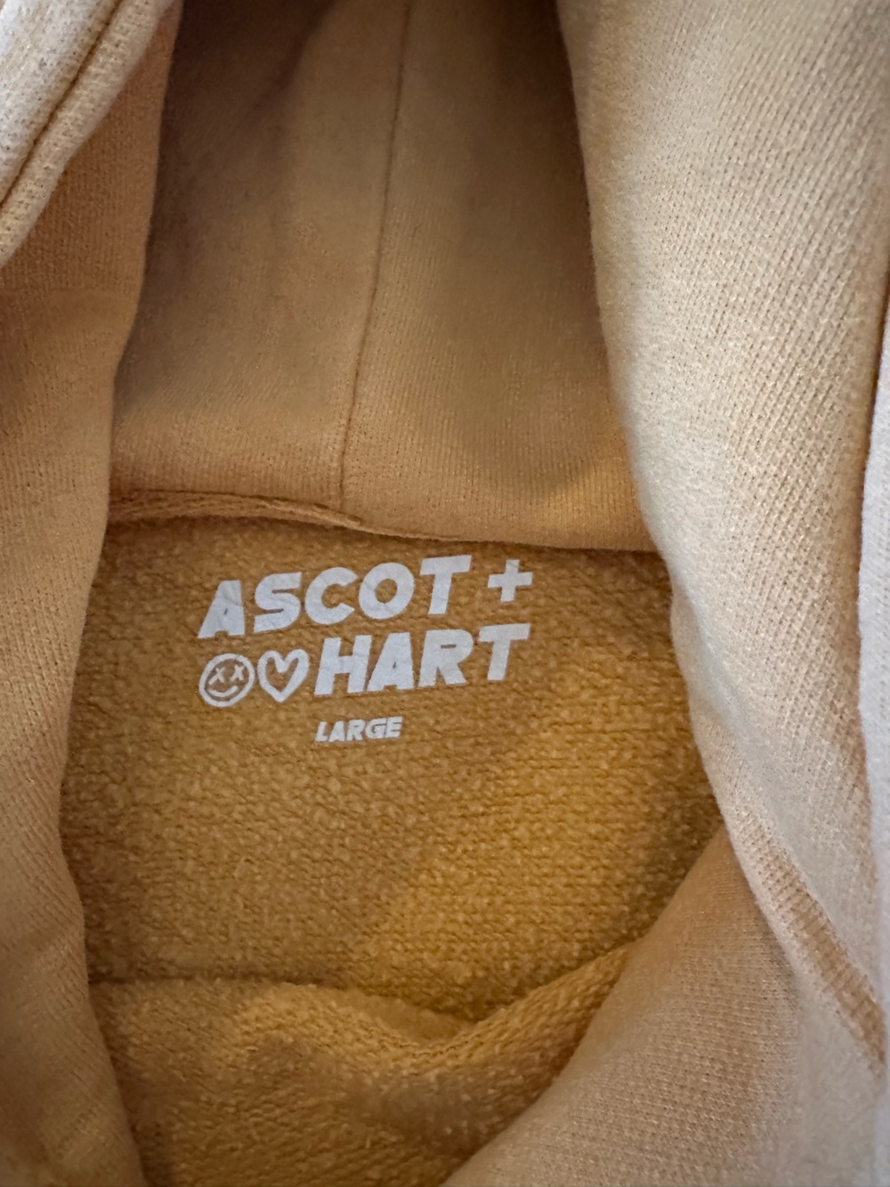 Ascot + Hart Women's Beige Hoodie Sweatshirt with Pink Heart Graphic - Picture 2 of 3